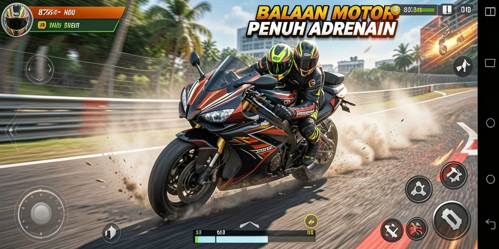Tampilan gameplay seru dalam balapan motor di 8768.