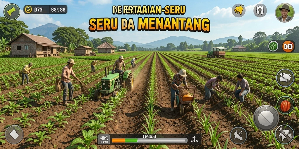 Screenshot gameplay D73 menampilkan keseruan bertani yang memikat.