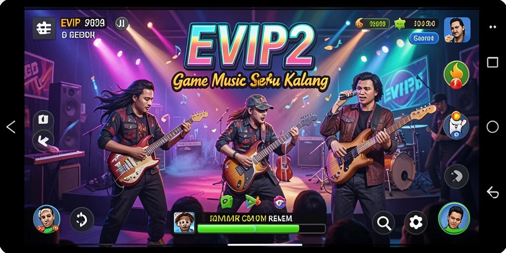 Screenshot utama EVIP2 menunjukkan pengguna menikmati gameplay musik yang interaktif.