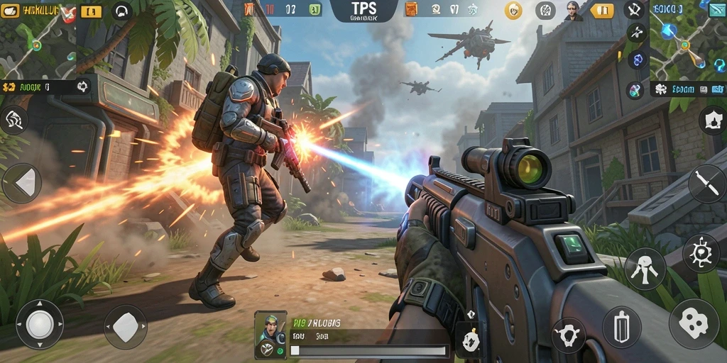 Tampilan gameplay seru HOKILUCK dalam pertempuran TPS.