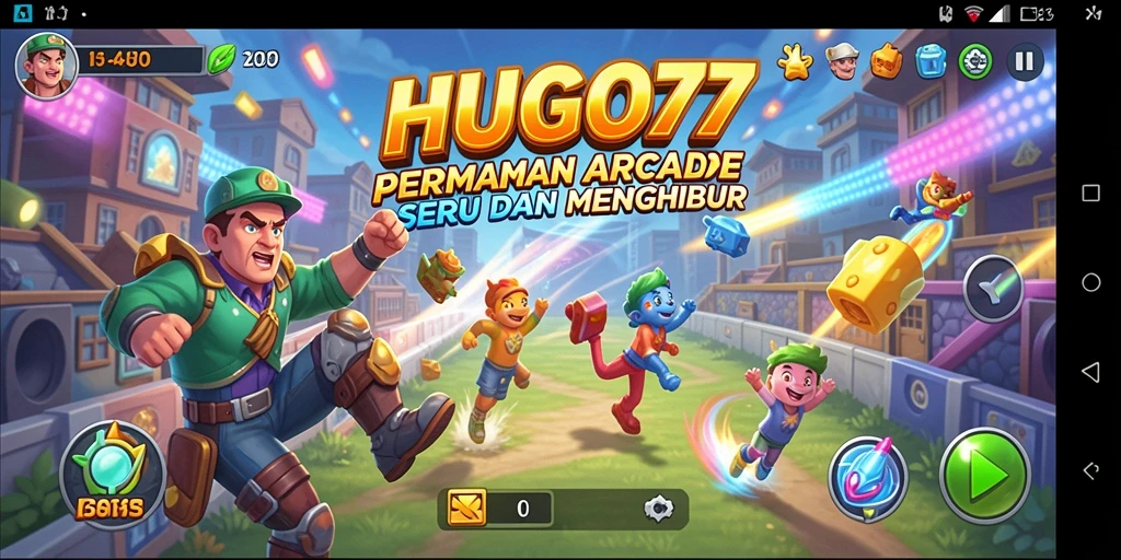 Tampilan gameplay yang menyenangkan di HUGO77 dengan karakter yang menggemaskan.