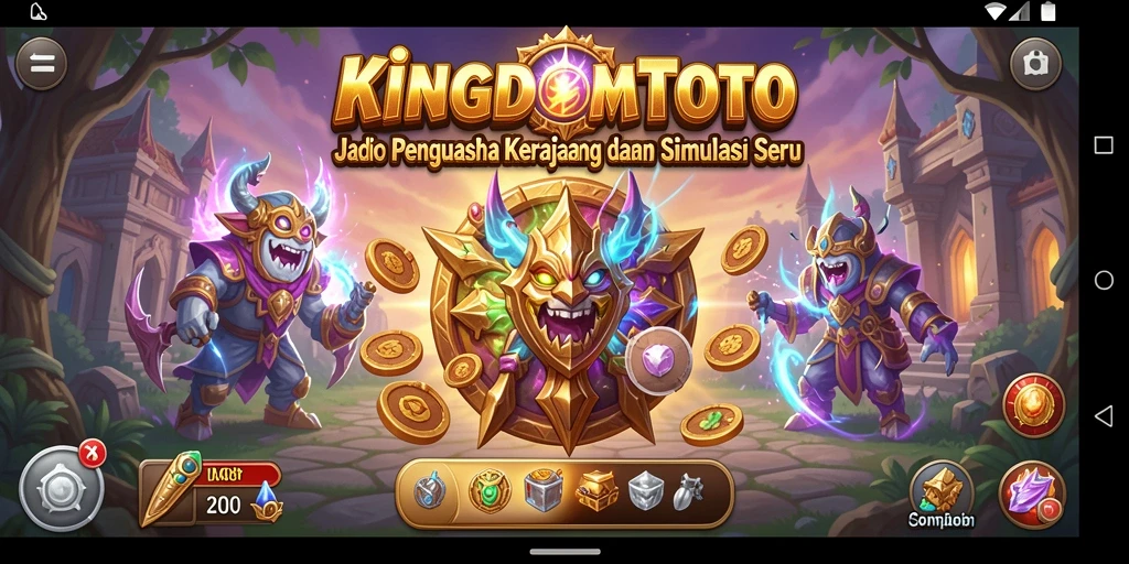 Screenshot gameplay KINGDOMTOTO dengan keragaman bangunan dan interaksi pemain.