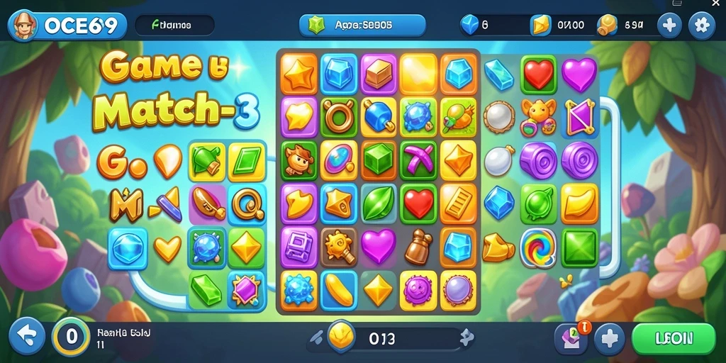 Screenshot OCE69 menampilkan gameplay seru dan grafis menarik dari Match-3.