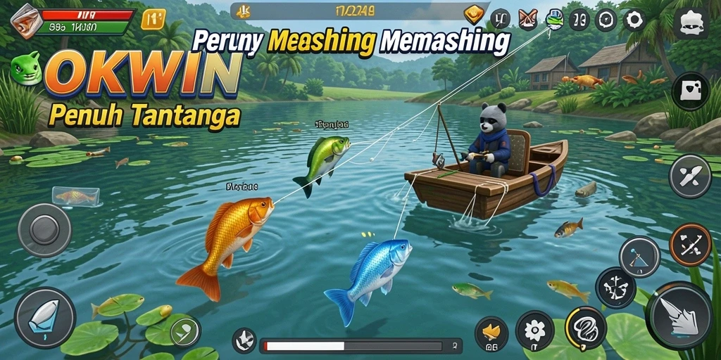 Gameplay seru dengan alat pancing di lokasi memancing yang indah.