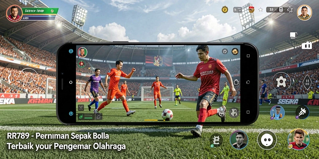 Tampilan gameplay menarik dengan aksi sepak bola yang mendebarkan.
