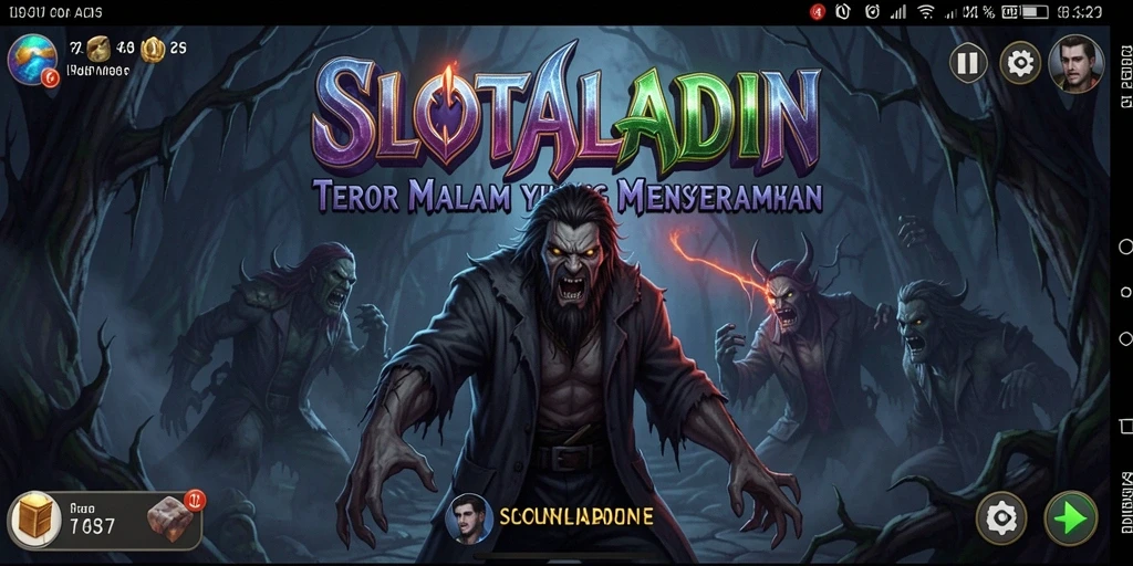 Tampilan gameplay SLOTALADIN yang penuh ketegangan dan kegelapan.