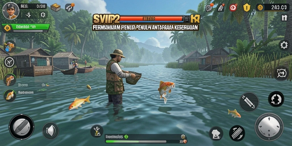 Screenshot gameplay SVIP2 menampilkan serunya memancing dengan teman.